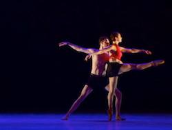 Sophia in rehearsal in China during her misdiagnosed injury, with dance partner Sam Young-Wright. Photo by Lonii Garnons-Williams.