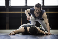 SDC New Breed 2015, 'Conform' rehearsal. Dancers David Mack and Petros Treklis. Photo by Peter Greig.