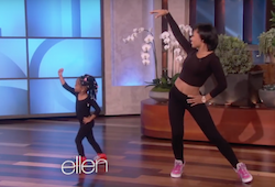 A screen shot of Heaven and her mom dancing on the Ellen Show. Photo courtesy of The Ellen Show YouTube Channel.