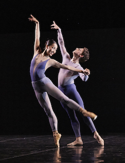 Chihiro Nomura and Oliver Edwardson performing in WAB's 'Ambiguous Content' in Five by Night Ballet at the Quarry. Photo Sergey Pevnev.