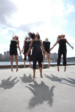 DirtyFeet original members from left-right Anthea Doropoulos, Calista Sinclair, Eva Fernandez Adan, Sarah Fiddaman and Melisa Gowen-Ribola. Photo by Heleana Genaus.
