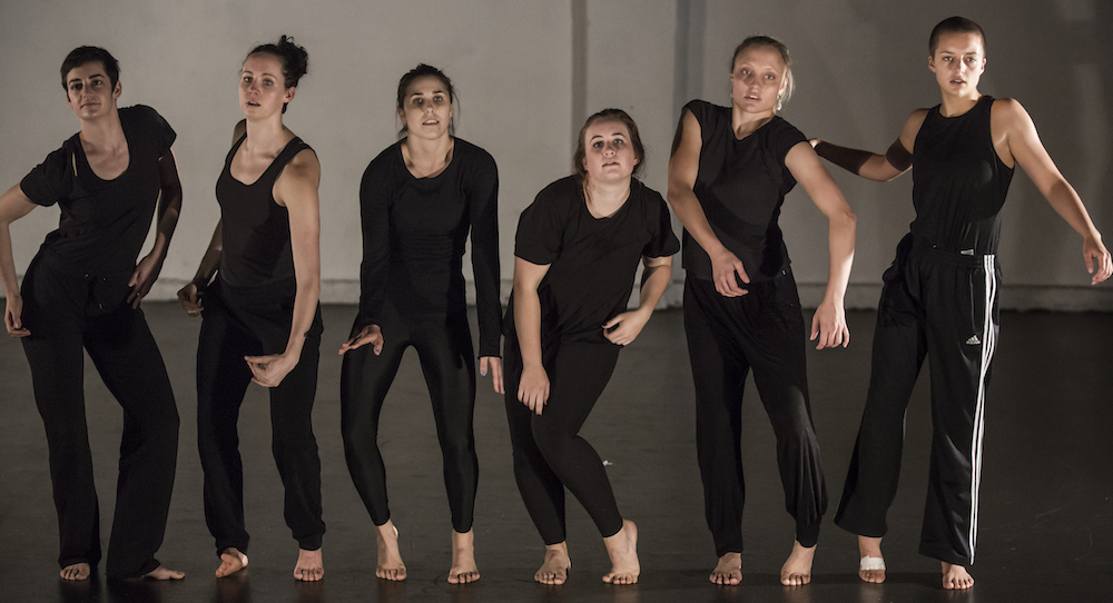 Rosslyn Wythes Choreographic Lab, dancers left to right Kate MacDonald, Ashlee Barton, Annabel Saies, Emma Harrison, Courtney Scheu and Ivey Wawn. Photo by Pia Moore.