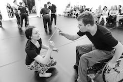 Workshop Support Artist Natalie Pelarek and workshop participant Oliver House. Photo by Hayley Rose Photography, The Right Foot.