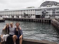 PPY students Eugenie, Charlotte and Austin outside the Sydney Dance Company studios. Photo by Elizabeth Ashley.