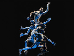 Daniel Riley, Tyrel Dulvarie, Rika Hamaguchi and Yolanda Lowatta in Bangarra's 'Dark Emu'. Photo by Daniel Boud.