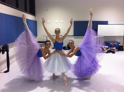 Lydia Pedrana in rehearsal before WAAPA performance with Tash Vuijic and Rhianna Isard. Photo courtesy of Pedrana.