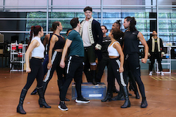 Jason Arrow and ensemble in rehearsal for Hamilton