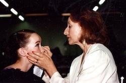 Tanya Pearson (right) applies makeup to Lucinda Dunn, her former student.