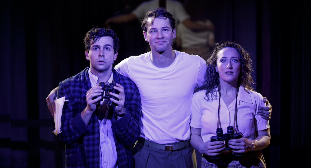Ainsley Melham, Andrew Coshan and Elise McCann in 'Merrily We Roll Along'. Photo by Phil Erbacher.