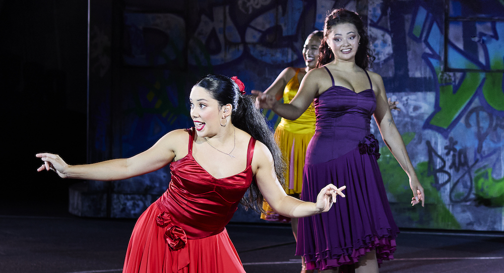 Kimberley Hodgson as Anita and Emma Feliciano as Consuelo in 'West Side Story'. Photo by Keith Saunders.
