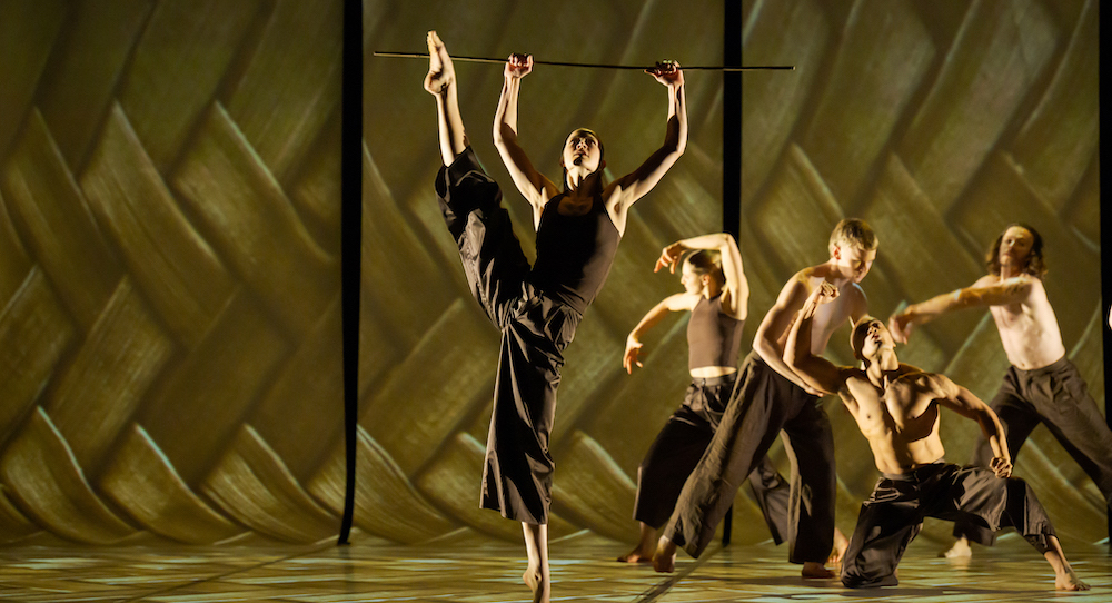 Stella Clarkson (NZDC artist in partnership with NZSD) with the company of 'Home, Land and Sea'. Photo by Stephen A'Court.