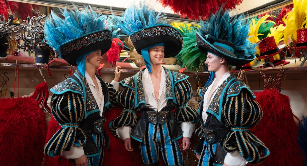 Jake Barker (left), Benjamin Andrews (center) and Calum Cameron in Pirate costume backstage. Photo copyright of Moulin Rouge.